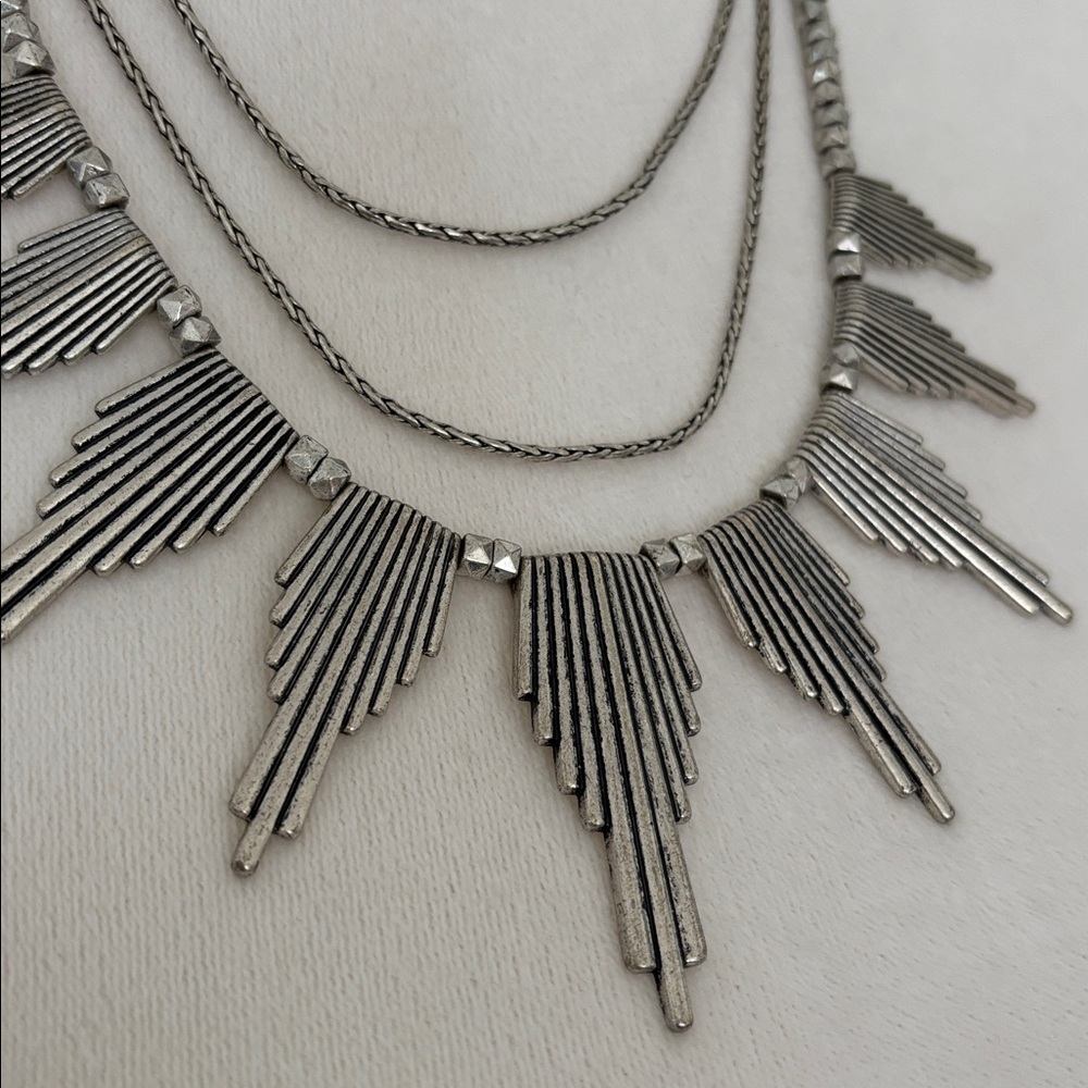 Lucky Brand Silver Fringe Statement Layered Necklace - OS